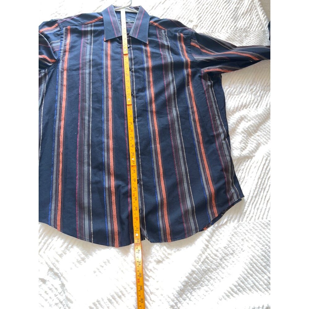Bugatchi Uomo‎ XL Men's Striped Button-Up Shirt – Black Multi-Color Microfiber - Picture 8 of 9